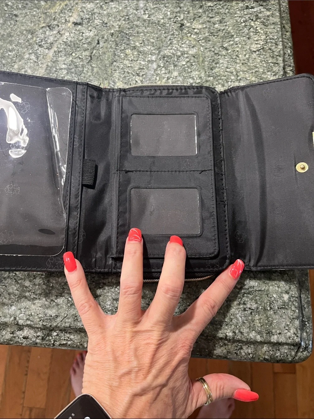 Mindi Floral Black Wristlet Wallet with Gold Bar Accent